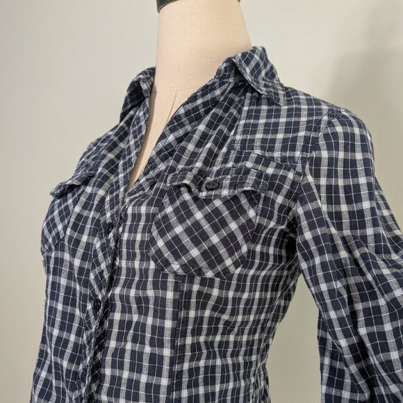 Y2K Plaid Button Top M Blue Bella Shirt Classic Preppy Twilightcore 2010s Roll - Picture 4 of 9
